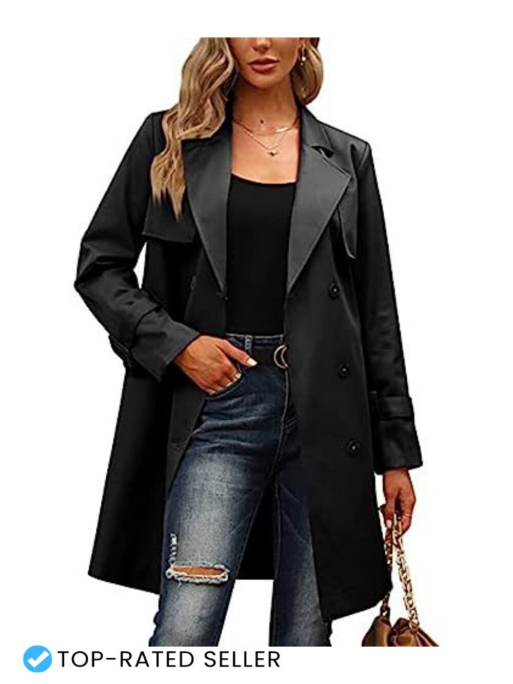 Double Breasted Midi Long Trench Coat Windproof Overcoat